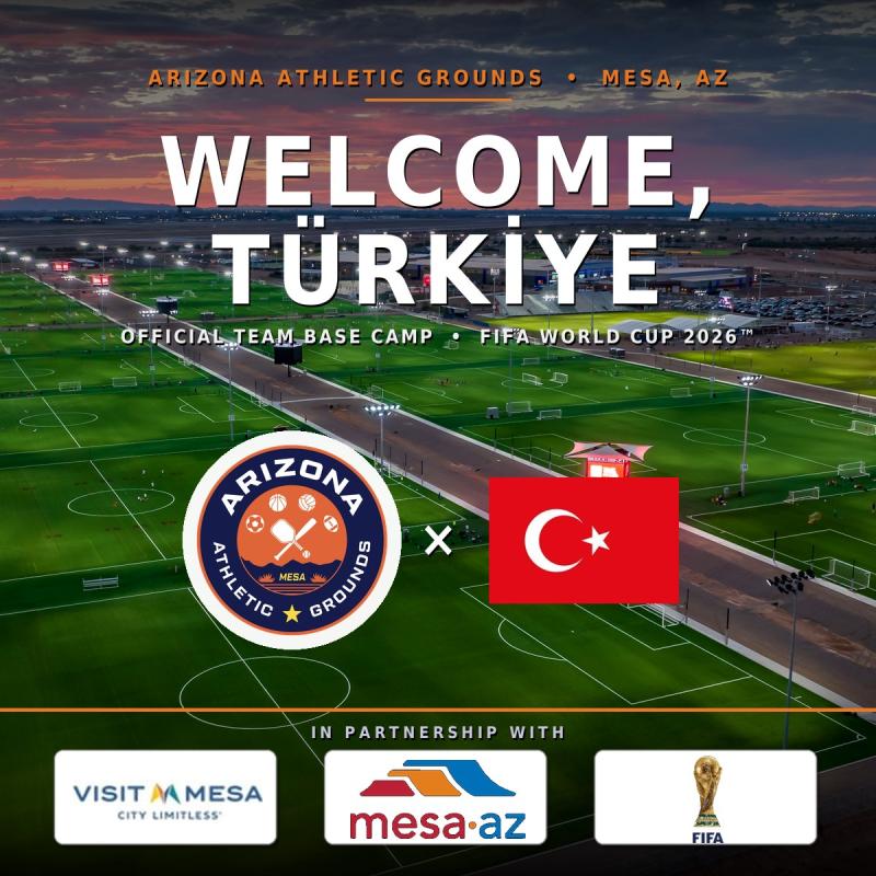 Graphic welcoming the Turkiye Men's National Team to the Arizona Athletic Grounds in Mesa
