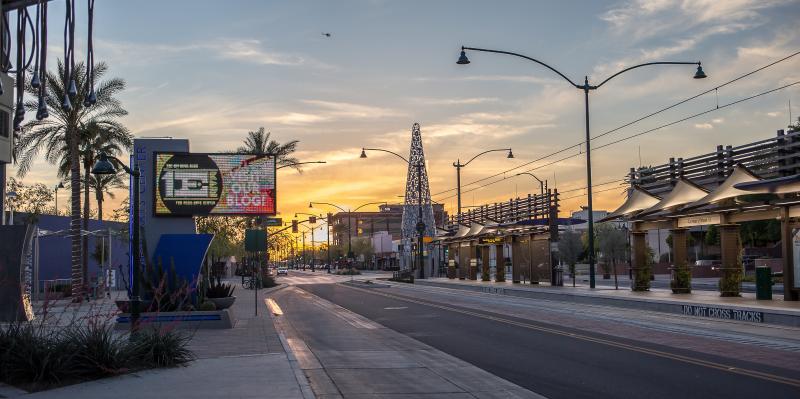 Downtown Mesa Sunset on Main Street by Slaven Gujic